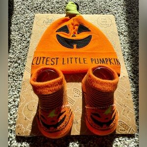 Orange Pumpkin Hat and Socks Set